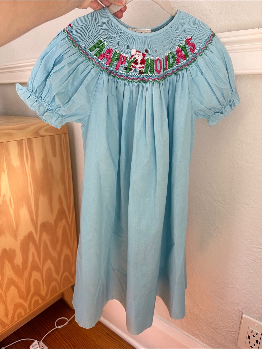Light Blue Kids Holiday Smocked Christmas Dress